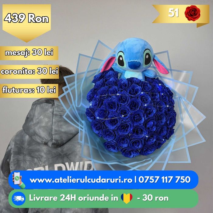 Buchete Trandafiri Sapun (Simple, Sclipici, Stitch, Angel)