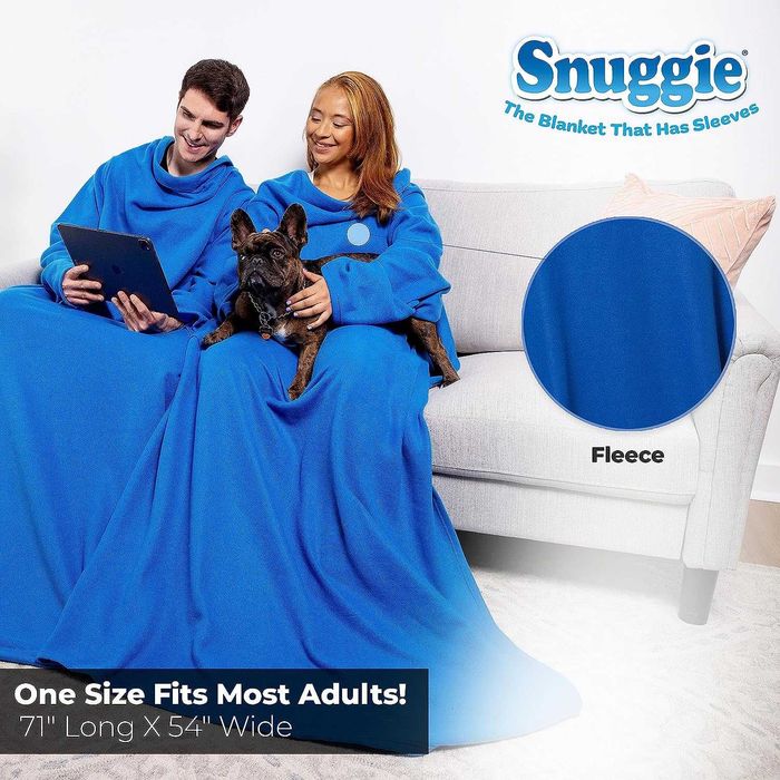 Patura cu Maneci Snuggie, Albastra, Stil Hanorac