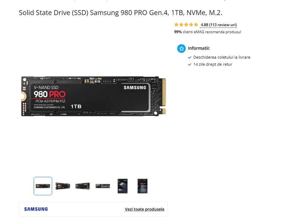 SSD M2 Samsung 980 PRO 1 TB, cel mai fiabil gen4