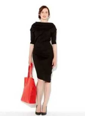 Asos елегантна черна рокля по тялото с гръцко деколте и паднало рамо