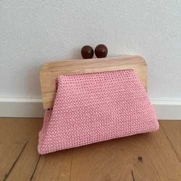 Geanta clutch dama eleganta rafie + lemn + lant auriu- Made in Italy