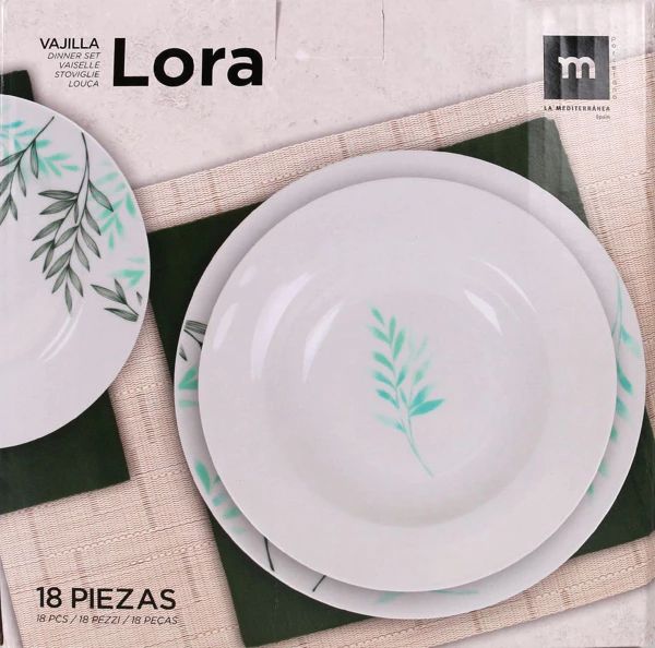 Set vesela masa 18 piese ,ceramica decorata, rotund, Culoare AlbLa