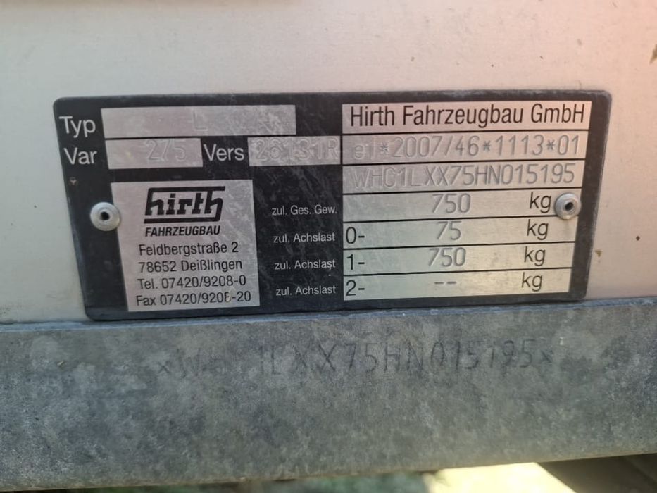 Remorca auto 750kg  hirth