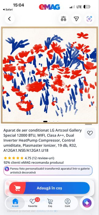 Vând Aer Condiționat LG Artcool Gallery Special 12000 BTU – NOU, SIGILAT