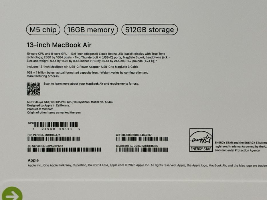 MacBook Air 13 M5 16GB 512GB