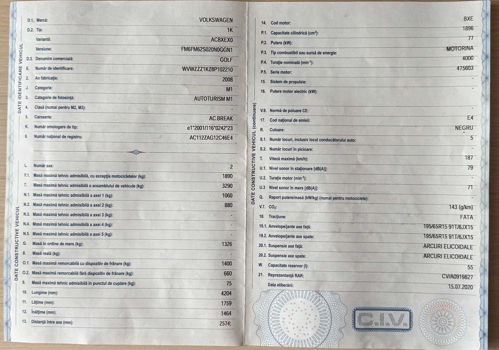 Vând Volkswagen Golf V, an fabricație 2008, motor 1.9 TDI.