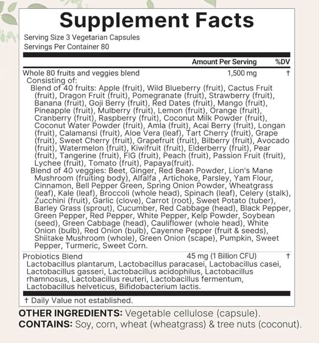 Probiotik,240 kapsula,80 xil meva, sabzavot va probiotic aralashmasi