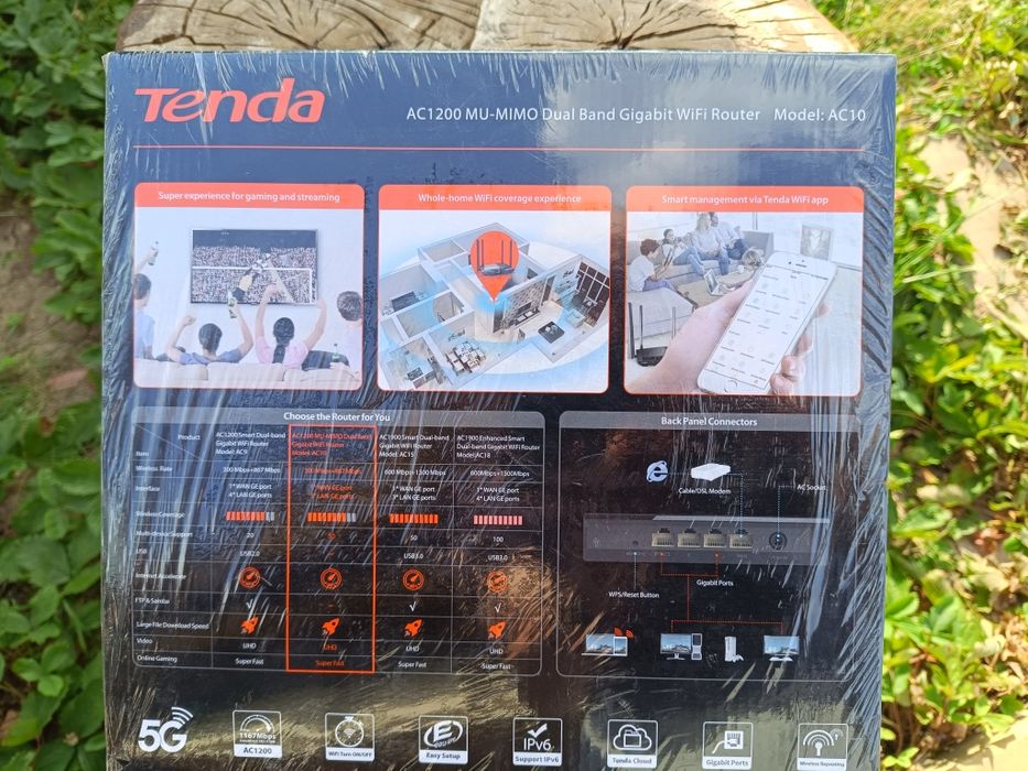 Router Wireless Gigabit TENDA AC10 AC1200, Dual-Band 300 + 867 Mbps, negru (nou, sigilat)