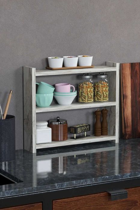 Кухненски рафт за плот – дървена етажерка за кухня на 3 нива - 5 цвята