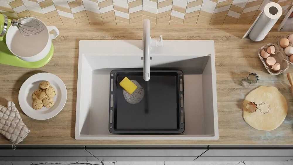 Бяла Кухненска Мивка от гранит модел XXL Осло 70 Top 680 x 500 mm