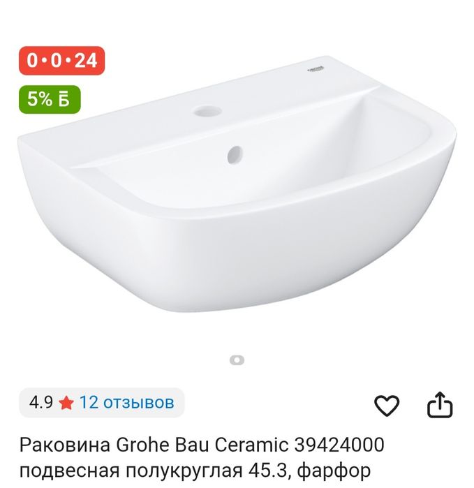 Продам раковину Grohe полукруглая