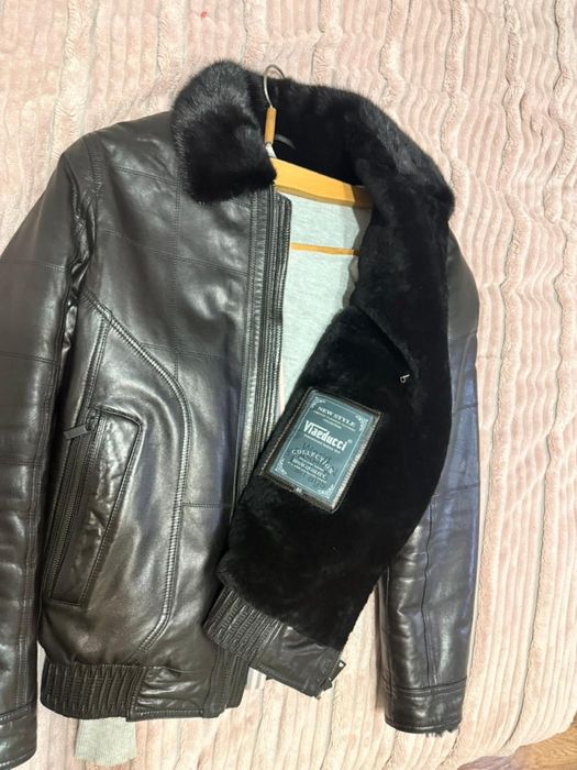 Кожаная мужская дубленка