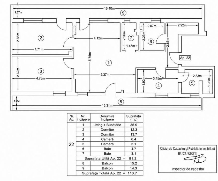 Apartament 3 camere | 110.7 mpu | 2 balcoane | bloc 2023 | Comision 0%