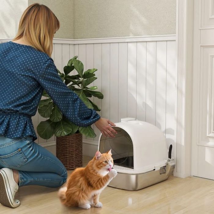 Затворена котешка тоалетна