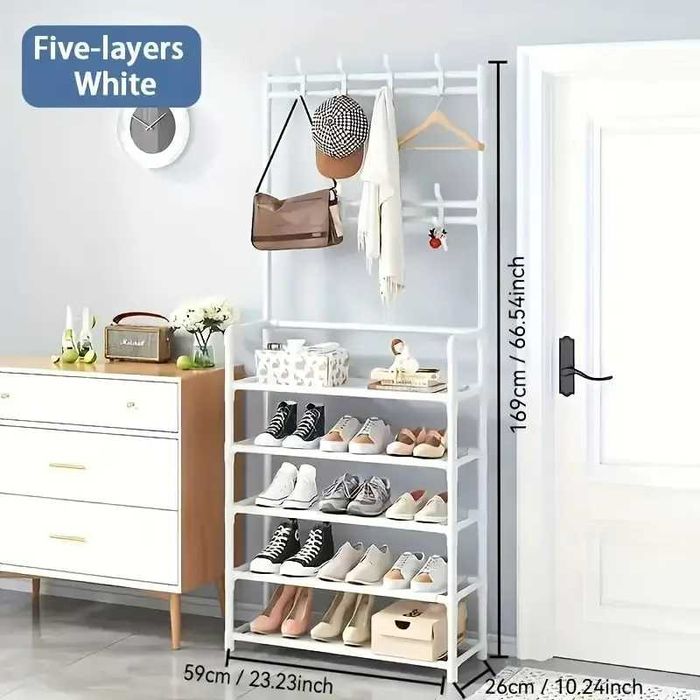 Eтажерка - стойка на 4 или 5 нива със закачалки и рафтове за обувки