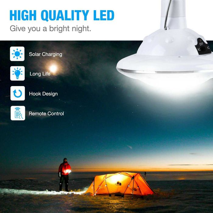 Соларна ЛЕД къмпинг лампа,крушка. Соларно ярко осветление и захранване