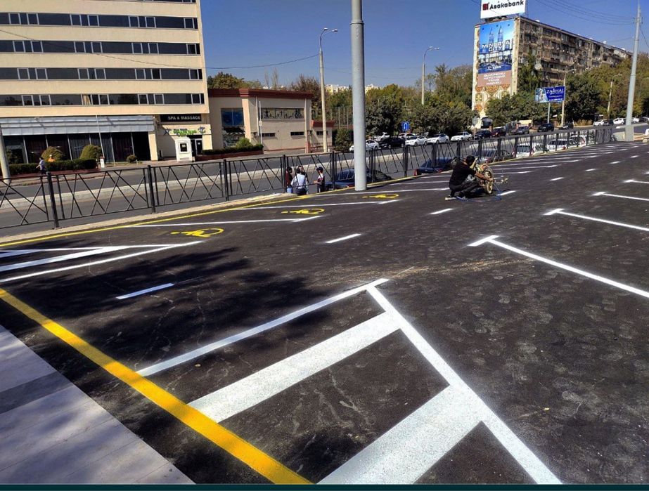 Разметка  yoʻl chiziqlari chizamiz stoyanka