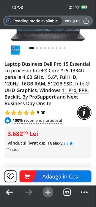 Vand laptop dell pro 15 essential i5 1334u 16gb ssd 512gb sigilat