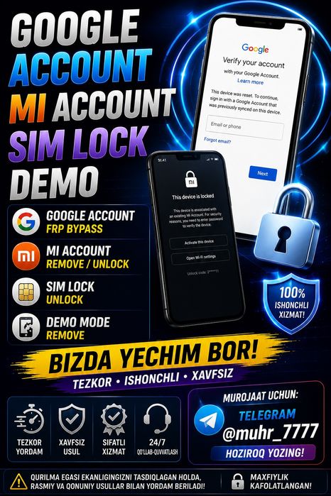 FRP, iCloud, Demo, MDM, SIM lock.  Server & Tools Activations