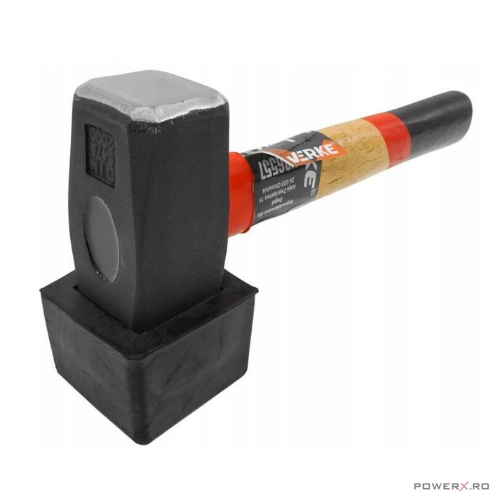 Ciocan din cauciuc cu cap dreptunghiular, 2000 g negru, maner din