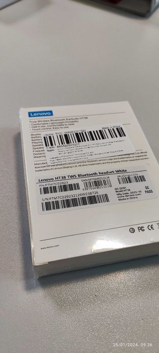 Безжични слушалки Lenovo HT38 Sport, намаляване на шума, бели