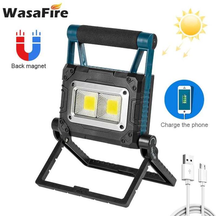 Proiector de lucru led si panou solar cu acumulator w875-1 power bank