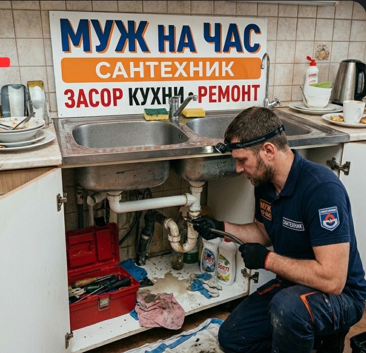 Муж на час. Сантехник. Засор кухни чистка канализации. Ремонт труб