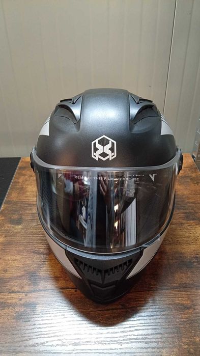 Casca Moto/Scuter/ATV, Viziera Dubla, Negru Argintiu, Marime universala 59-62 cm