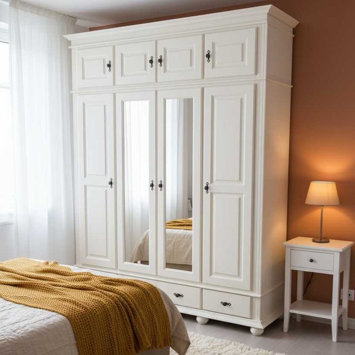 Dulap suprainaltat cu oglinda Seby, 4 + 4 usi + 3 sertare, lemn masiv