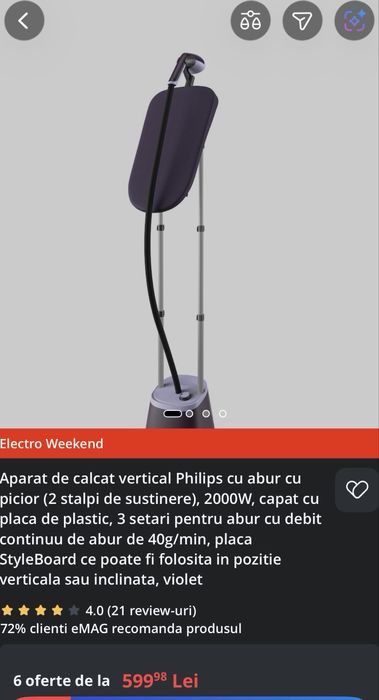 Aparat de calcat vertical Philips cu abur