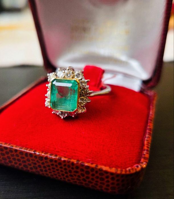 Vintage  Art deco Пръстен бяло, жълто злато,естествени диаманти и нату