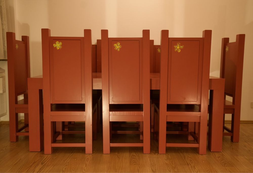 Masa cu 8 scaune lemn masiv de brad 200x110x77