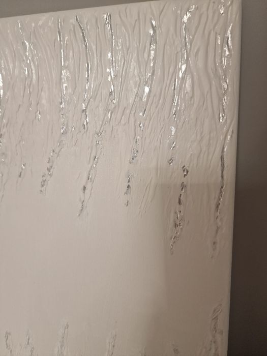 Tablou 3D realizat manual alb/argintiu 30x40 cm