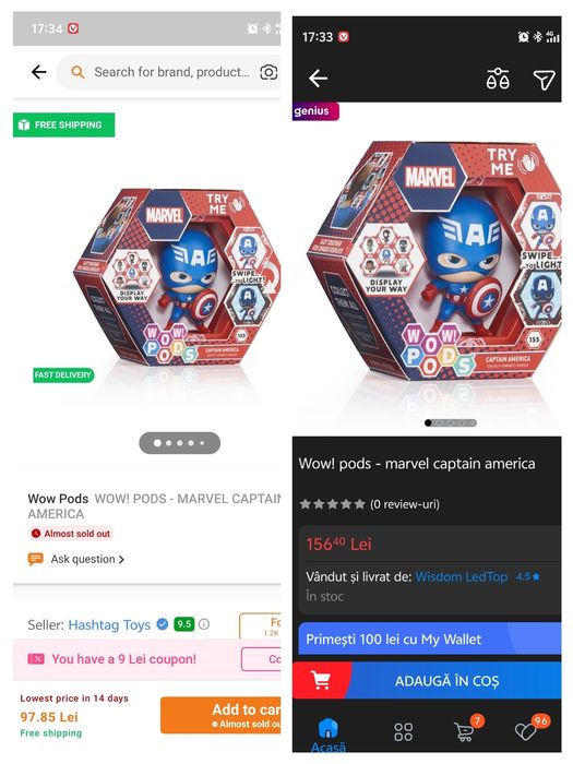 Wow Pods Captain America Jucărie minifigură decorațiune