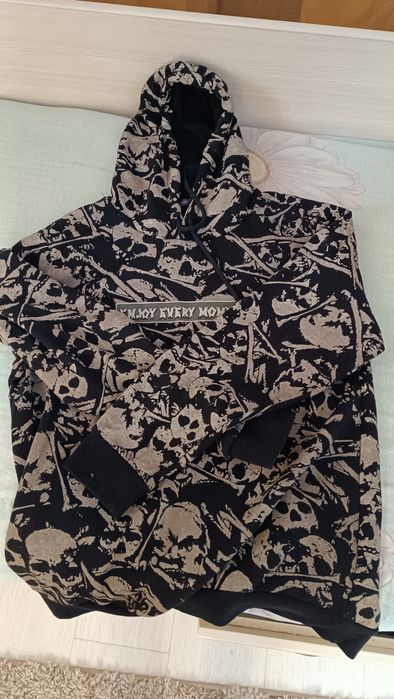 толстовка с принтом черепа, с капюшоном