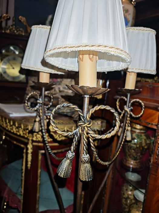 Антикварен лампион с бронзова плетеница три светлини 180см