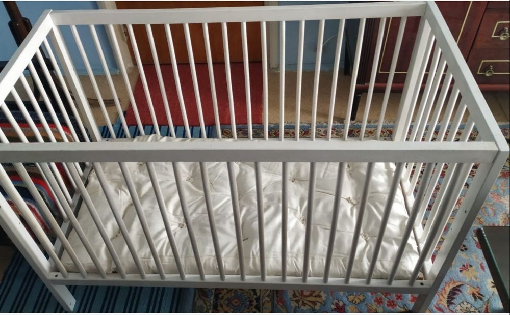 Pătuț alb copii, cu saltea