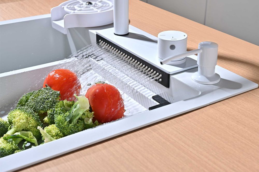 Бяла мултифункционална кухненска мивка 50см