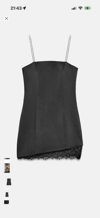 Черна сатенена рокля Zara с дантела, нова с етикет, размер С