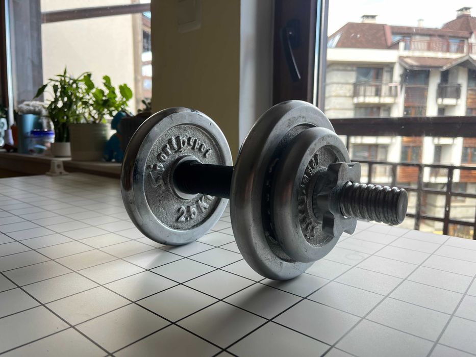 Хромиран дъмбел с гумена дръжка 10кг - регулируем