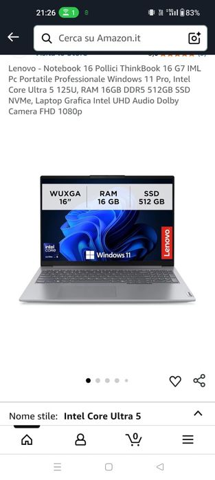 Lenovo 16 G7 IML Core Ultra 5 125U 16GB SSD 512GB