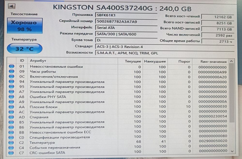 Продам жёсткий SSD диск для ноутбука