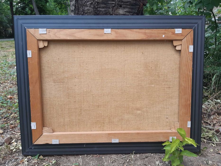 Красива Стара Картина "Рибарско Селище" Маслени Бои на Платно