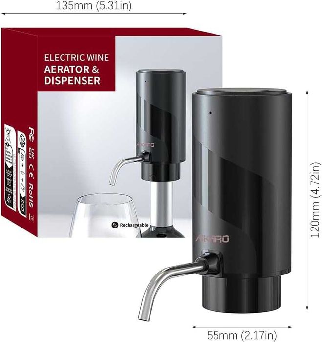AIKARO - Електрически аератор за вино, презареждащ се, автоматичен