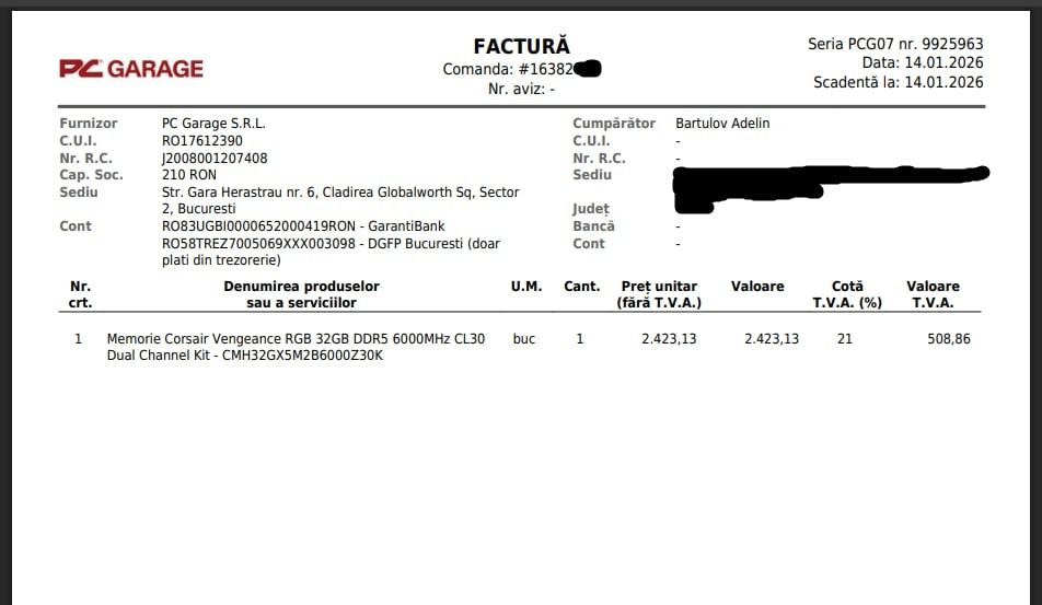 Memorie RAM - Corsair Vengeance - 32GB, DDR5, 6000MT/s, CL30, RGB