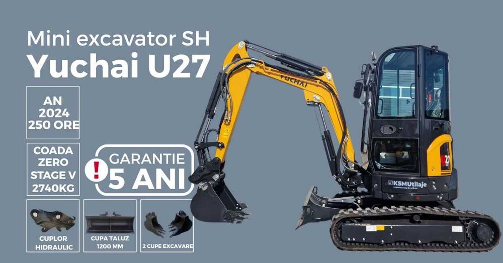 Mini Excavator Yuchai U27 2024 | SH - 250h | Garanție 5 ani | Yanmar