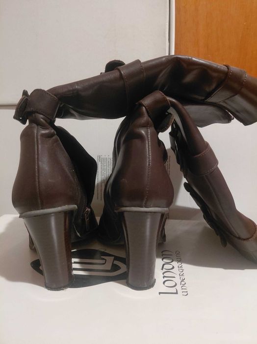 Дамски ботуши на ток от естествена кожа