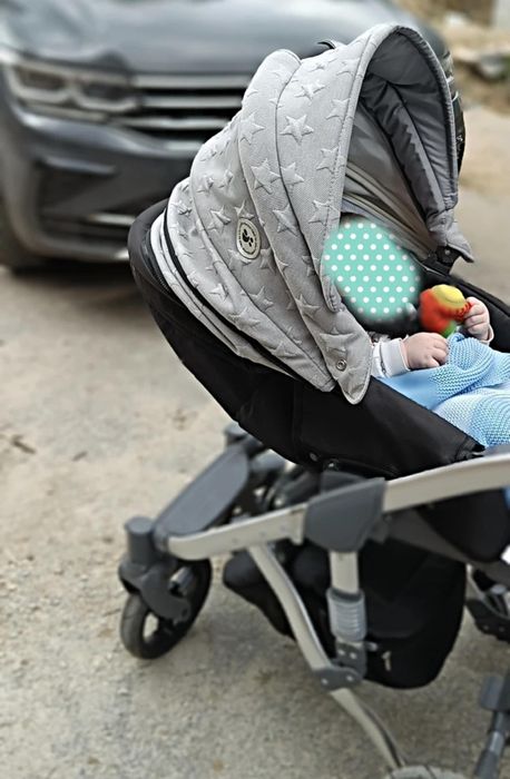 Бебешка количка Lorelli RIMINI PREMIUM 2в1 - сиво и черно