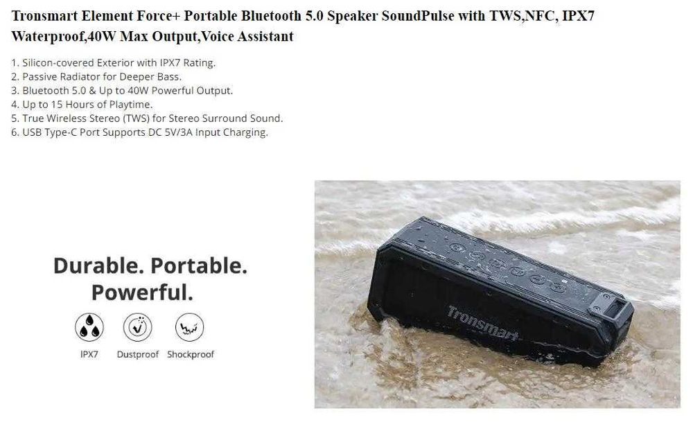 SoundPulse™ Kолона Tronsmart Force+ 40W 3D BASS Гласов Контрол TWS NFC