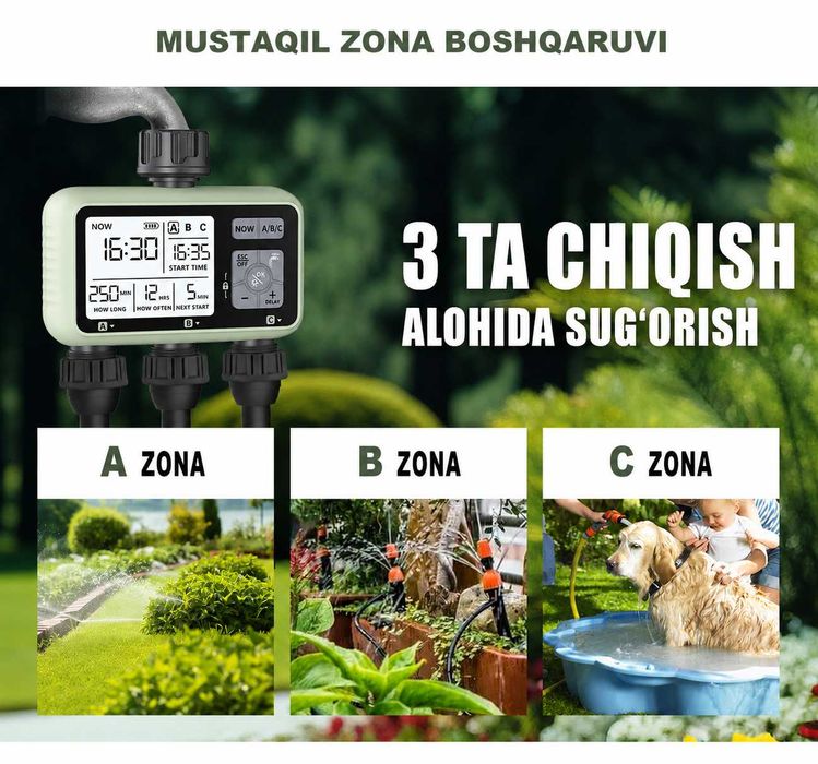 Avtomatik sug'orish taymeri, dasturchi, sug'orish boshqaruvchisi.